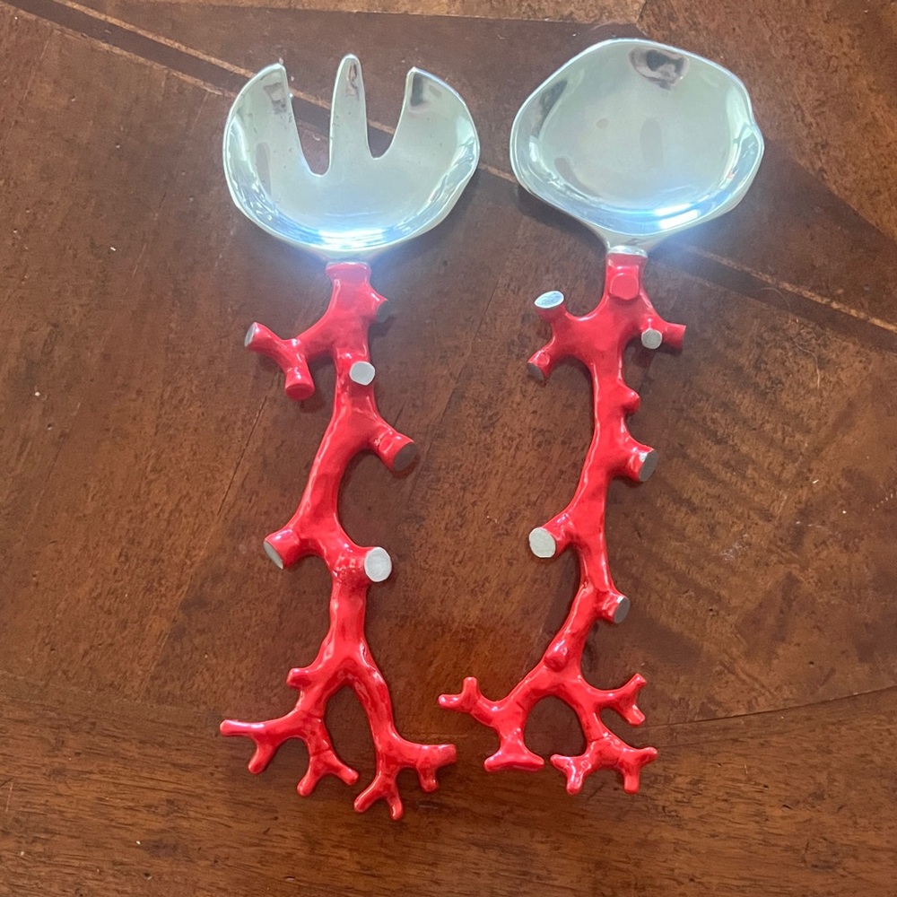 Michael Aram Red Coral Salad Servers. RARE! Highly collectible! New. Mint!